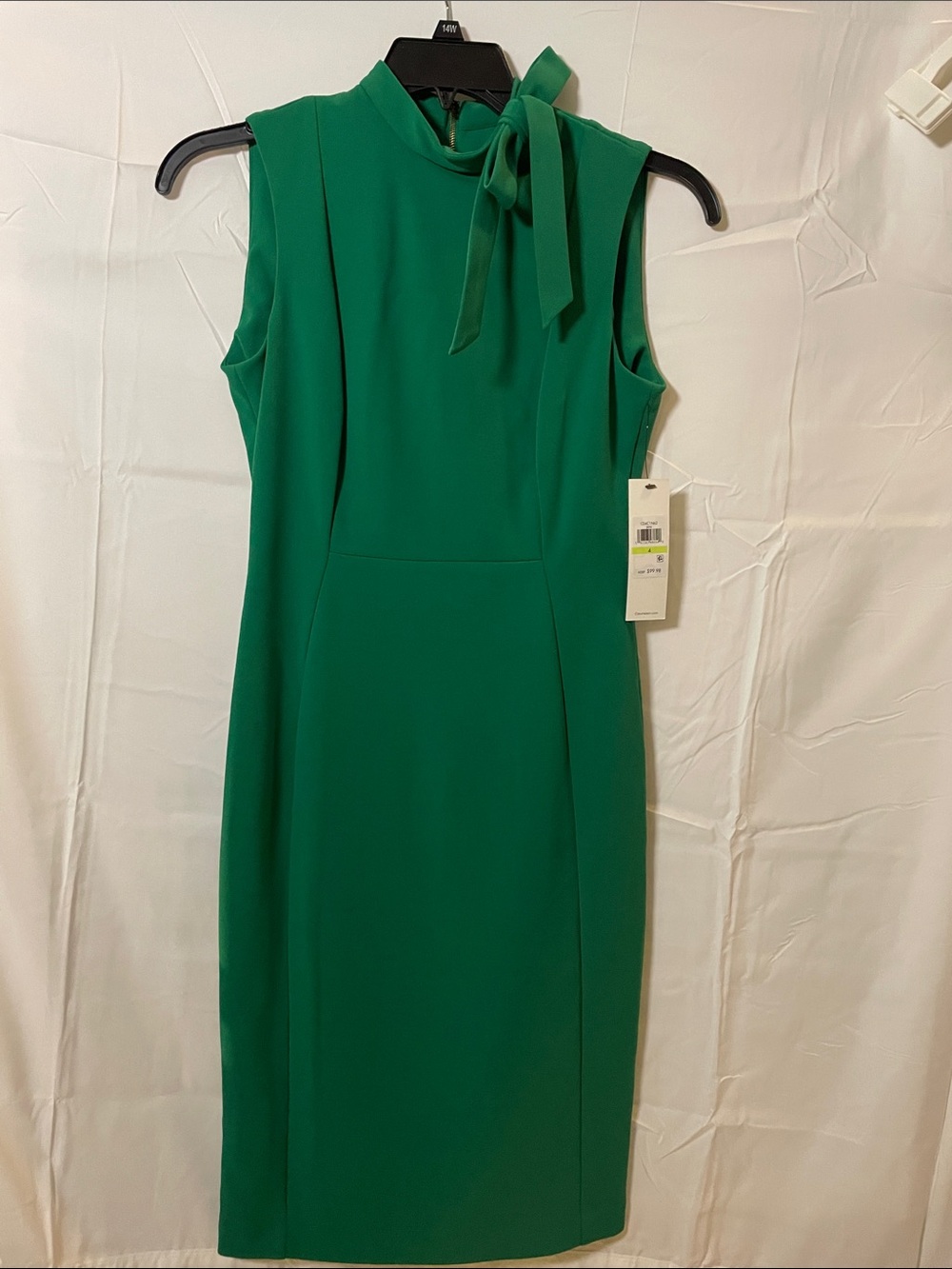 Calvin Klein Emerald Green Tie-Neck Midi Sheath Dress